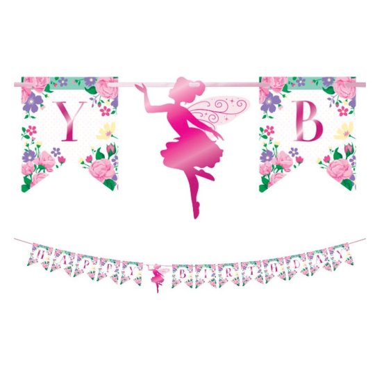 Floral Fairy Sparkle Happy Birthday Banner | Fairies Party Supplies