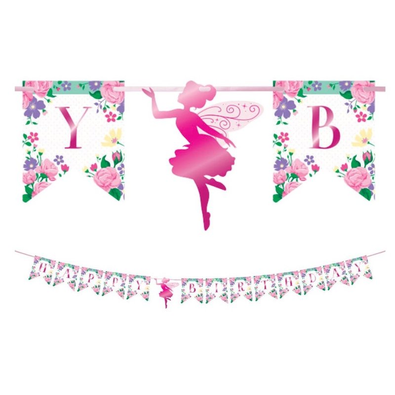 Floral Fairy Sparkle Happy Birthday Banner | Fairies Party Supplies