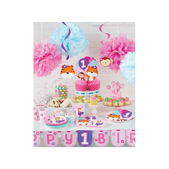 Girls Jungle 1st Birthday Large Napkins (Pack of 16) | Girls Jungle 1st Birthday Party Supplies