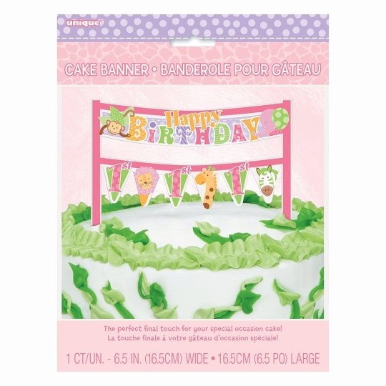 Girls Safari 1st Birthday Cake Topper | Girls Jungle 1st Birthday Party Supplies