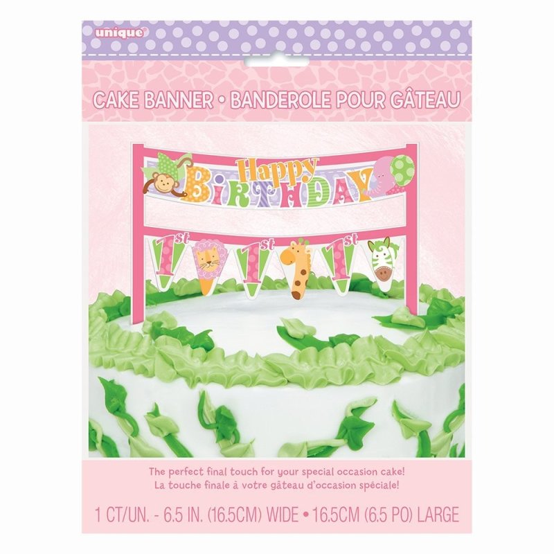 Girls Safari 1st Birthday Cake Topper | Girls Jungle 1st Birthday Party Supplies