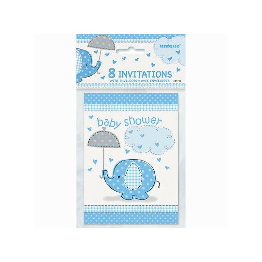 Blue Baby Elephant Baby Shower Invitations (Pack of 8) | Blue Baby Elephant Party Supplies