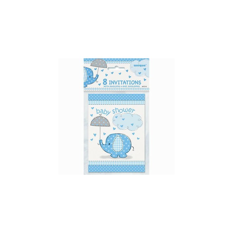 Blue Baby Elephant Baby Shower Invitations (Pack of 8) | Blue Baby Elephant Party Supplies