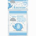 Blue Baby Elephant Baby Shower Invitations (Pack of 8) | Blue Baby Elephant Party Supplies