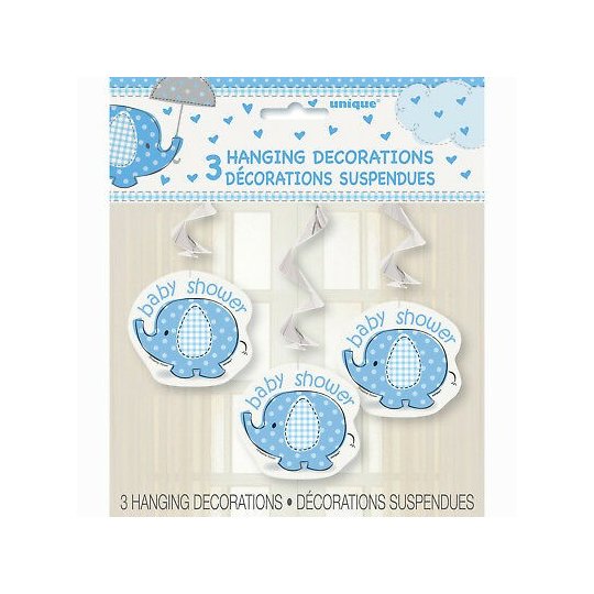 Blue Baby Elephant Swirl Decorations (Pack of 3) | Blue Baby Elephant Party Supplies