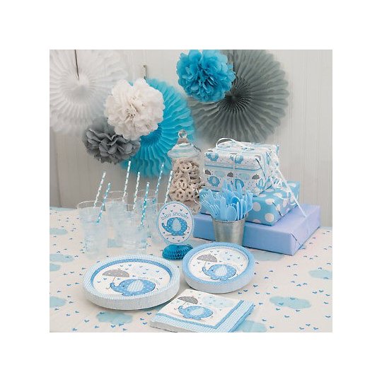 Blue Baby Elephant Swirl Decorations (Pack of 3) | Blue Baby Elephant Party Supplies
