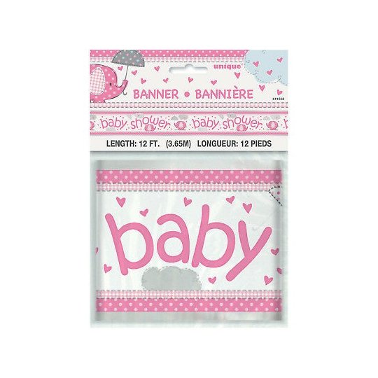 Pink Baby Elephant Baby Shower Foil Banner | Pink Baby Elephant Party Supplies
