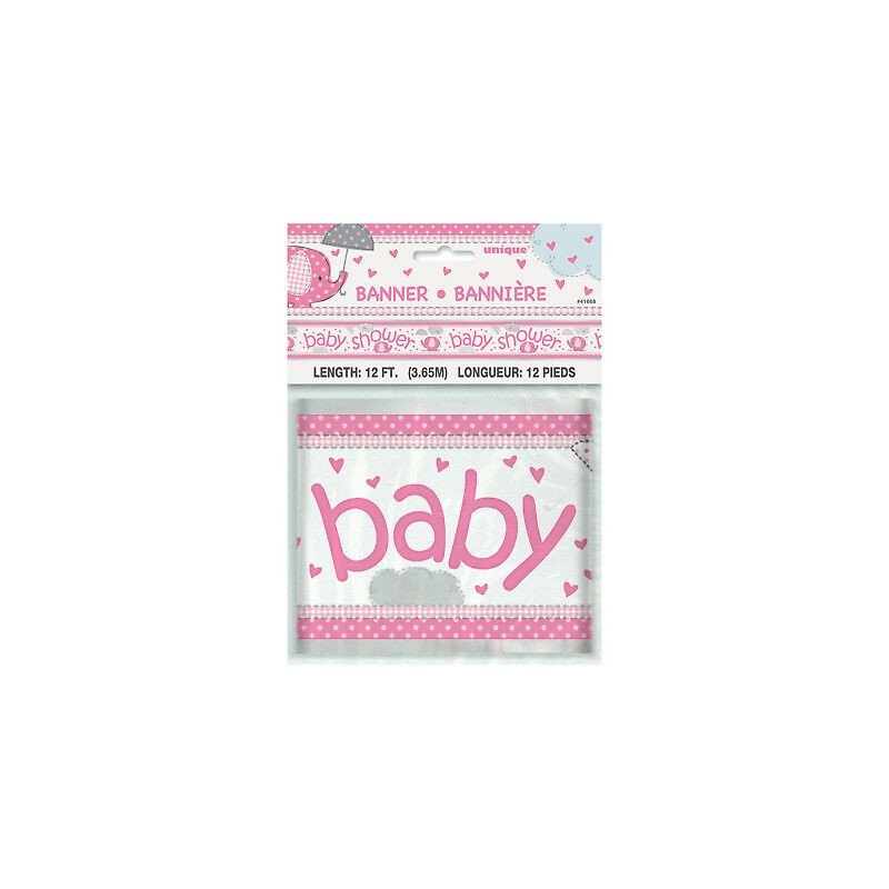 Pink Baby Elephant Baby Shower Foil Banner | Pink Baby Elephant Party Supplies