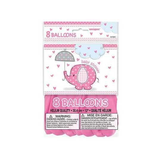 Pink Baby Elephant Baby Shower Balloons (Pack of 8) | Pink Baby Elephant Party Supplies
