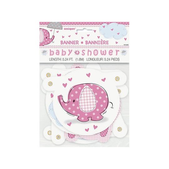 Pink Baby Elephant Baby Shower Jointed Banner | Pink Baby Elephant Party Supplies