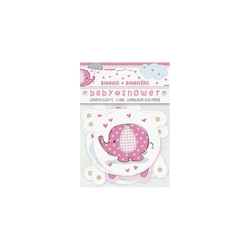 Pink Baby Elephant Baby Shower Jointed Banner | Pink Baby Elephant Party Supplies