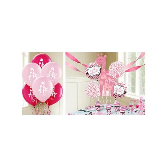 Sweet Safari Pink Baby Shower Wall Decorations (Set of 12) | Pink Safari Party Supplies