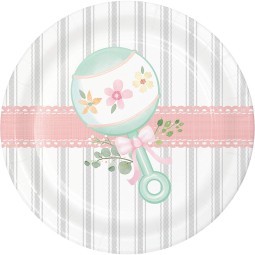 Pink Floral Baby Shower Small Paper Plates (Pack of 8)