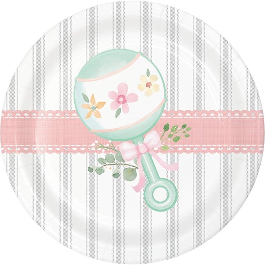 Pink Floral Baby Shower Small Paper Plates (Pack of 8)