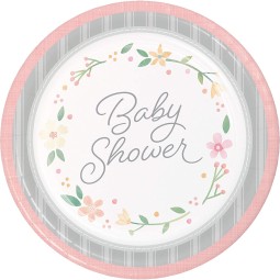 Farmhouse Floral Large Plates (Pack of 8) | Floral Baby Girl Party Supplies