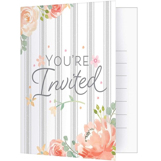 Farmhouse Floral Party Invitations (Pack of 8) | Floral Baby Girl Party Supplies
