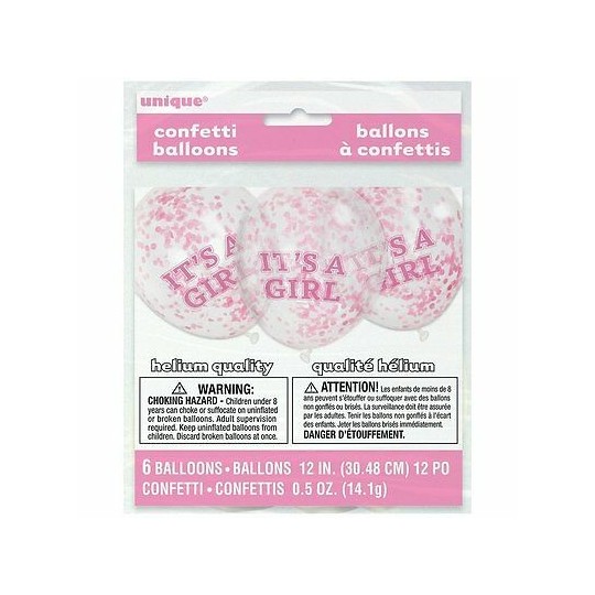 It's A Girl Baby Shower Confetti Balloons (Pack of 6) | Baby Shower Balloons Party Supplies