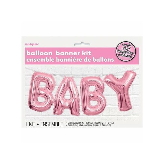 Pink Baby Foil Letter Balloon Banner | Baby Shower Balloons Party Supplies