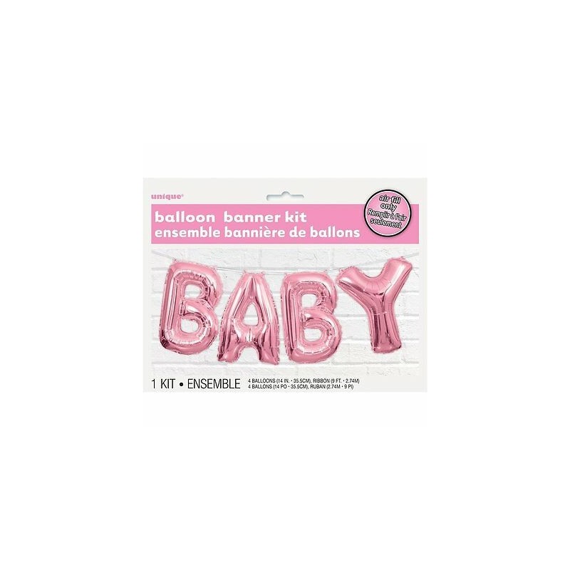 Pink Baby Foil Letter Balloon Banner | Baby Shower Balloons Party Supplies