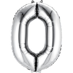 Silver Number 0 Balloon 86cm | Number Balloons Party Supplies