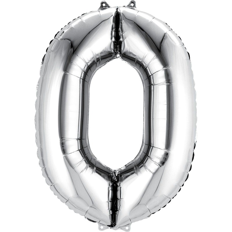 Silver Number 0 Balloon 86cm | Number Balloons Party Supplies