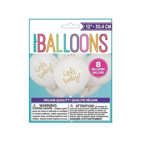 Oh Baby! Baby Shower Latex Balloons (Pack of 8) | Oh Baby Party Supplies