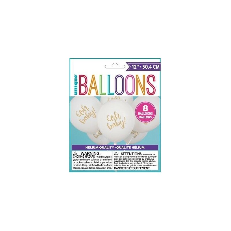 Oh Baby! Baby Shower Latex Balloons (Pack of 8) | Oh Baby Party Supplies