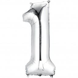 Silver Number 1 Balloon 86cm | Number Balloons Party Supplies