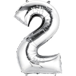 Silver Number 2 Balloon 86cm | Number Balloons Party Supplies