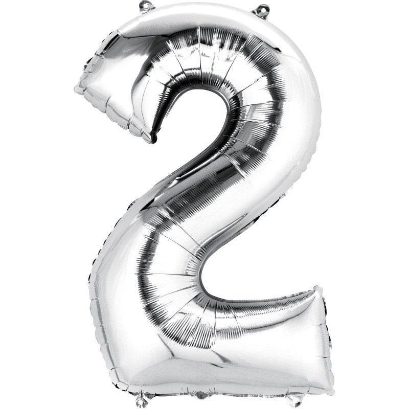 Silver Number 2 Balloon 86cm | Number Balloons Party Supplies