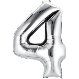 Silver Number 4 Balloon 86cm | Number Balloons Party Supplies