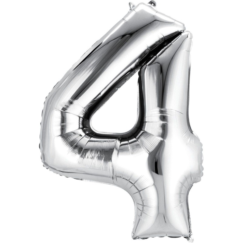 Silver Number 4 Balloon 86cm | Number Balloons Party Supplies