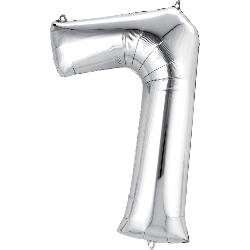 Silver Number 7 Balloon 86cm | Number Balloons Party Supplies