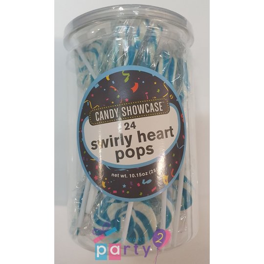 Blue Swirl Heart Lollipops (24 Pack) | Discontinued Party Supplies