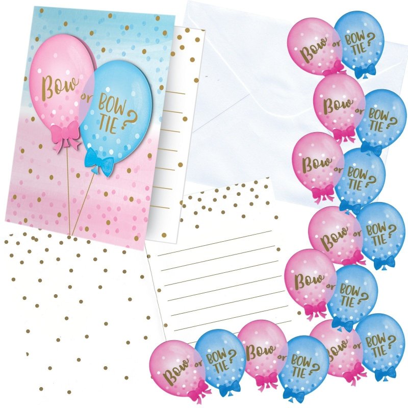 Gender Reveal Balloons Party Invitations (Pack of 8) | Gender Reveal Party Supplies