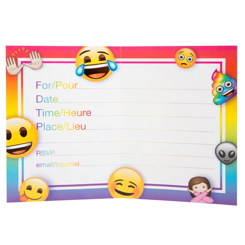 Rainbow Emoji Party Invitations (Pack of 8) | Emoji Party Supplies