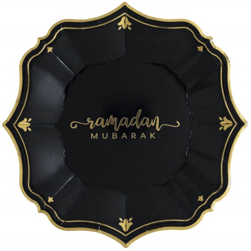 Ramadan Mubarak Black Dessert Paper Plates (Pack of 8) | Ramadan/Eid Party Supplies