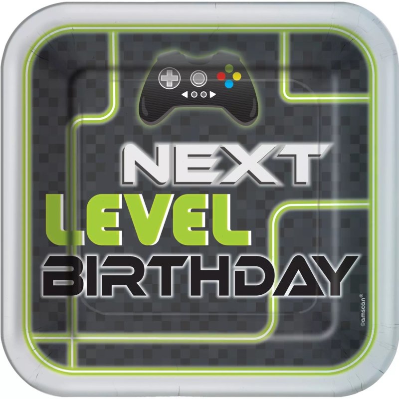 Level Up Gaming Large Plates (Pack of 8) | Video Game Party Supplies