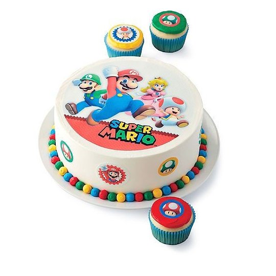 Wilton Super Mario Cake Image Topper (Set of 9) | Super Mario Party Supplies