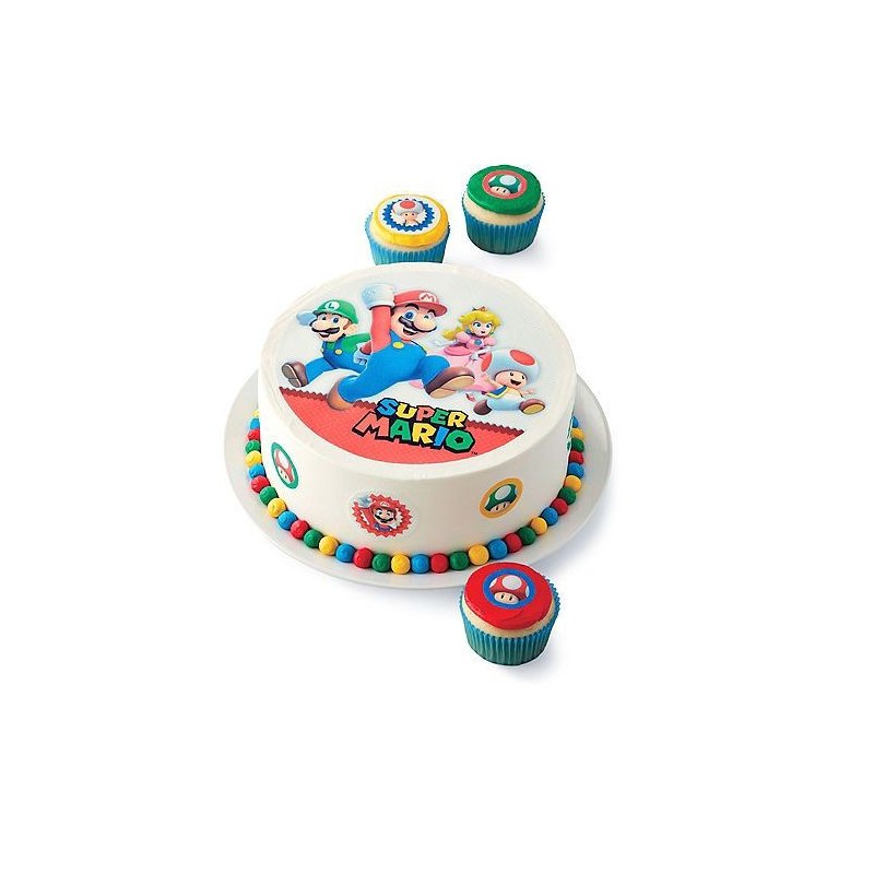 Wilton Super Mario Cake Image Topper (Set of 9) | Super Mario Party Supplies