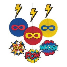 Superhero Hanging Fan Decorations (Set of 3) | Batman Party Supplies