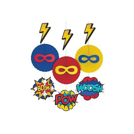 Superhero Hanging Fan Decorations (Set of 3) | Batman Party Supplies