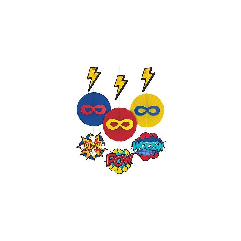 Superhero Hanging Fan Decorations (Set of 3) | Batman Party Supplies