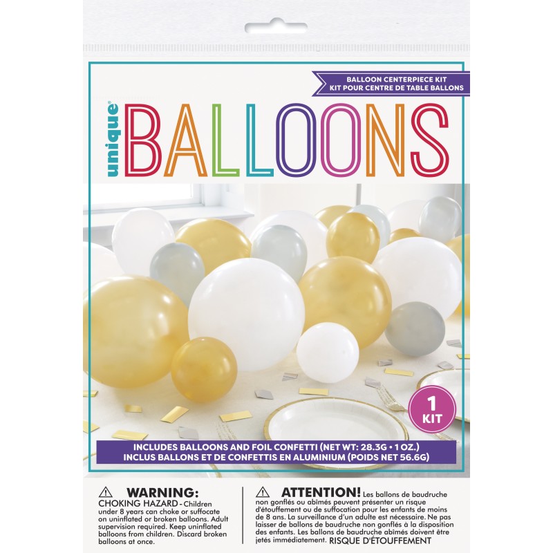 Silver, White and Gold Balloon Table Centrepiece Kit | Balloon Garland Kit Party Supplies