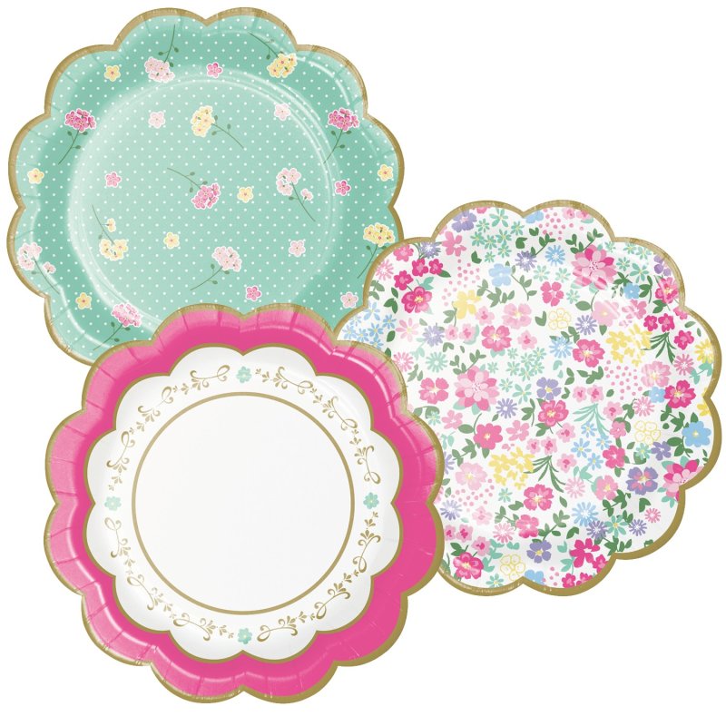Floral Tea Party Small Scalloped Plates (Pack of 8) | Floral Tea Party Party Supplies