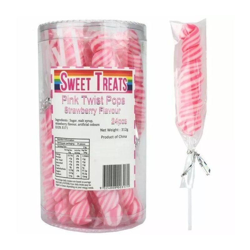 Pink Twist Pops (Pack of 24) | Lollies Party Supplies