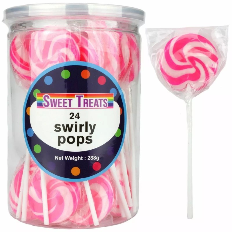 Pink Swirl Lollipops (Pack of 24) Chocolates & Lollies Who Wants 2 Party