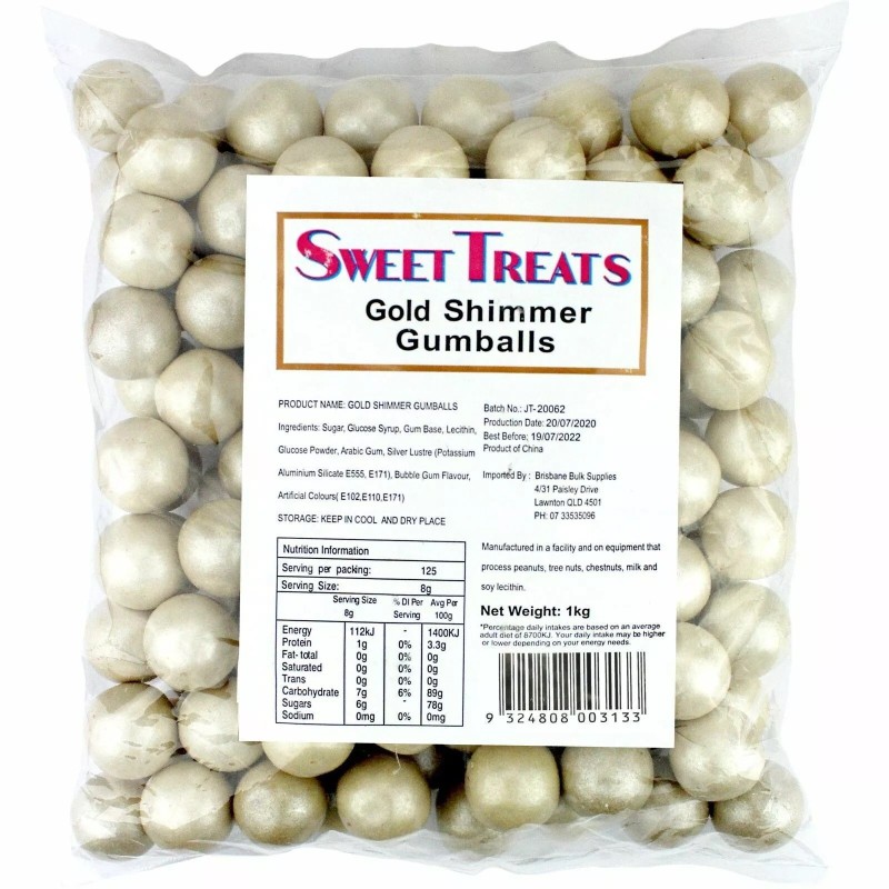 Gold Shimmer Gumballs (1kg) | Lollies Party Supplies