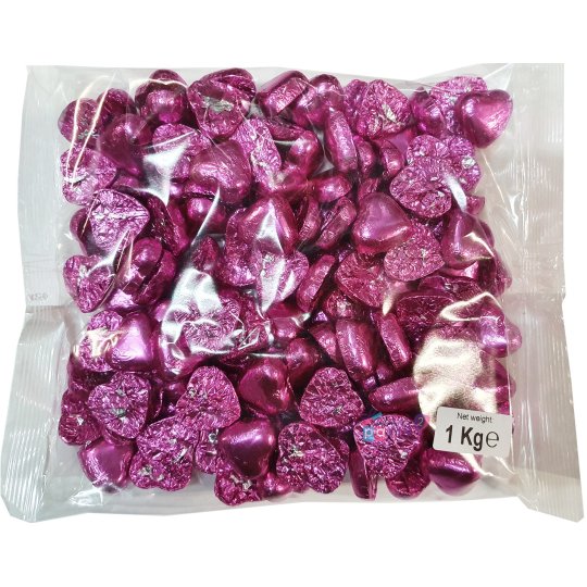 Hot Pink Foiled Chocolate Hearts (1kg) | Lollies Party Supplies