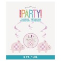 Pink Baby Elephant Swirl Decorations (Pack of 3) | Pink Baby Elephant Party Supplies